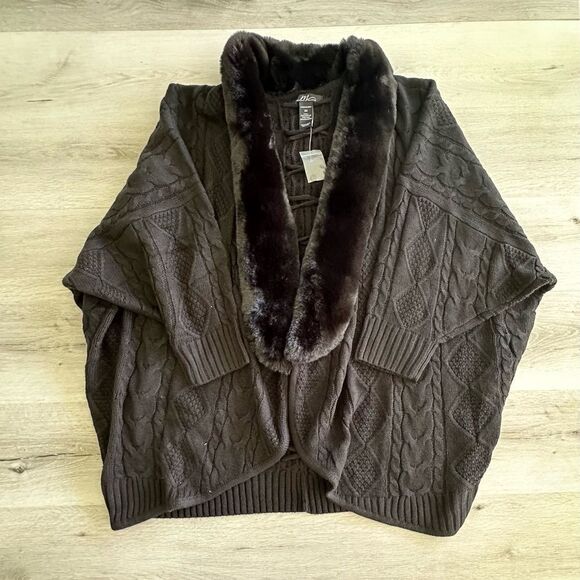 Midnight Velvet Diana Faux Fur-Trimmed Cardigan BLACK 2X‎ NWT - Picture 4 of 6